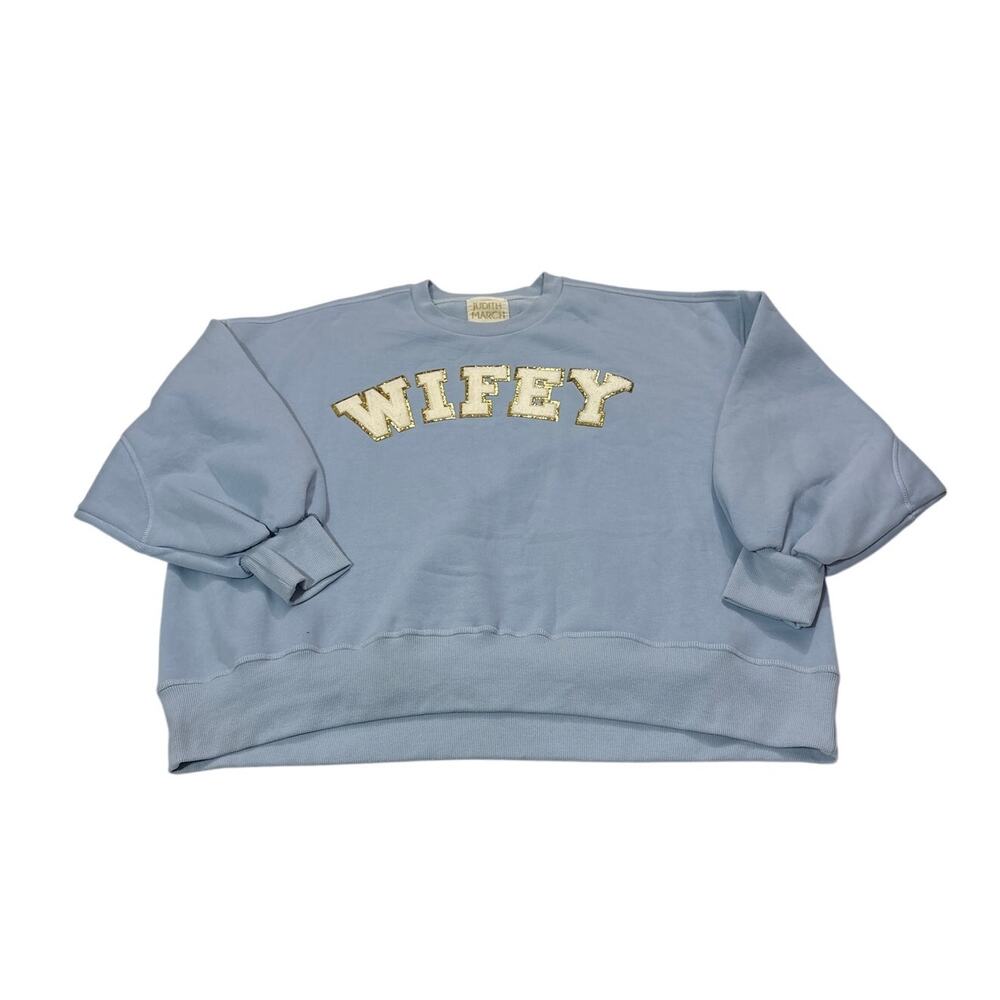Judith March Medium Blue Wifey Bridal Era Wedding Crewneck Comfy Loungewear